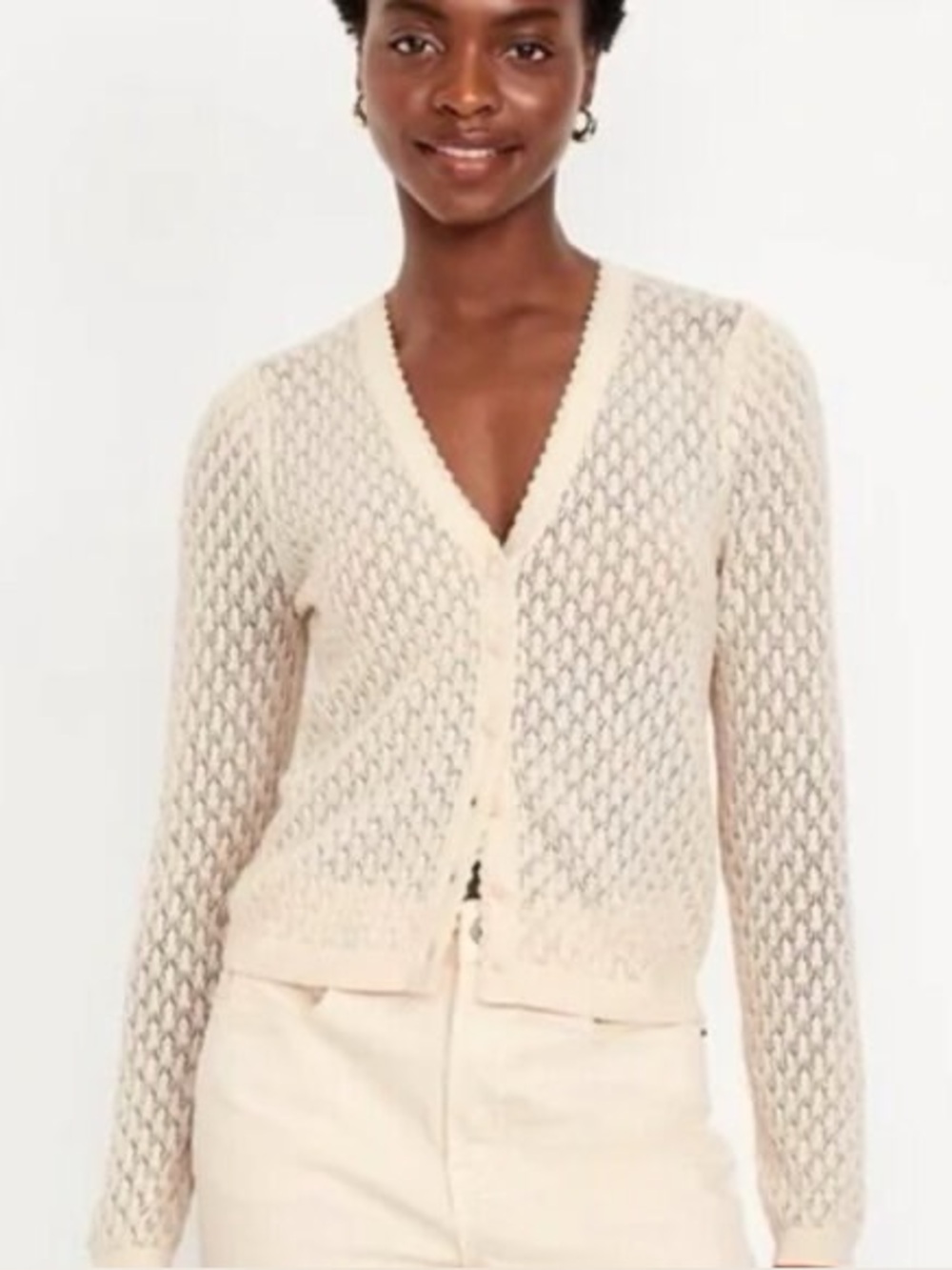 NWT OLD NAVY SoSoft Lite V-Neck Pointelle Cardigan Cream ~ Medium